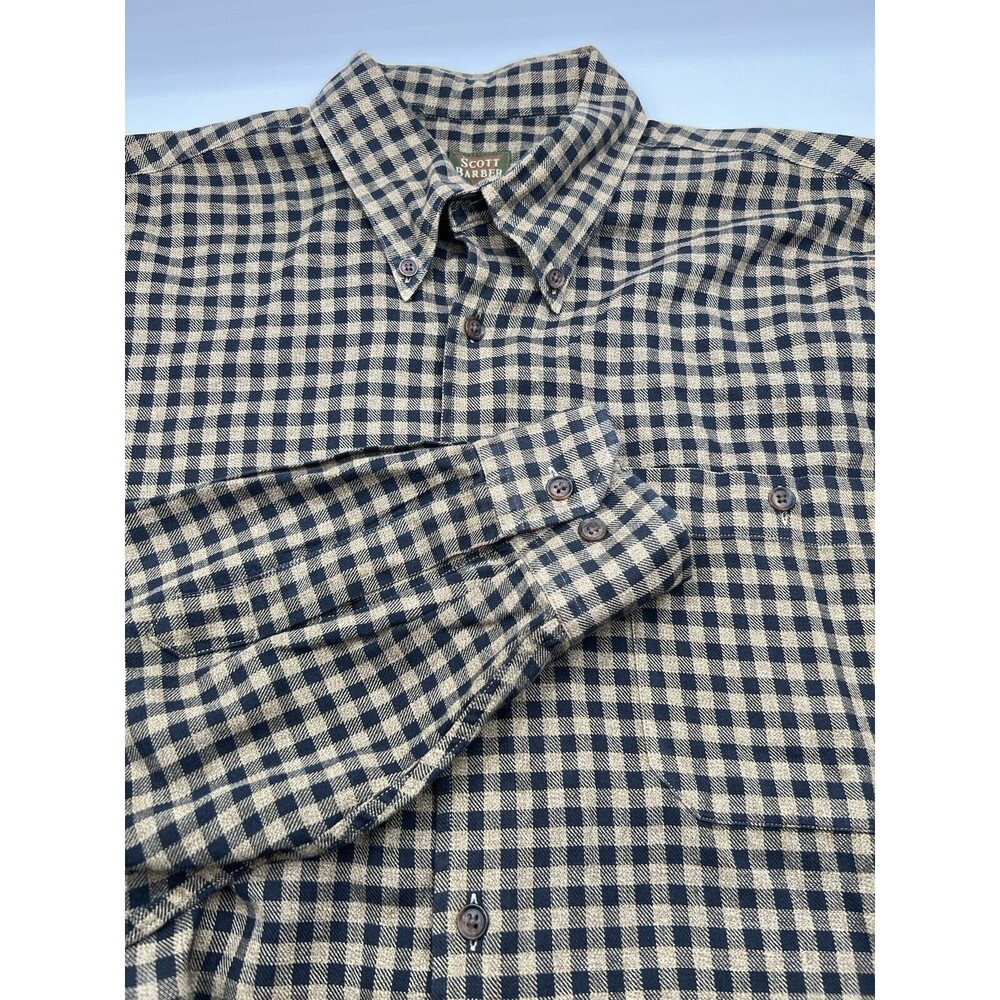 Scott Barber Dress Shirt Mens L‎ Multi Color Check Plaid Cotton